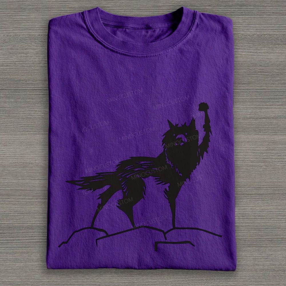 Minimalist Silhouette Wolf Raising Fist Graphic Cotton T-shirt