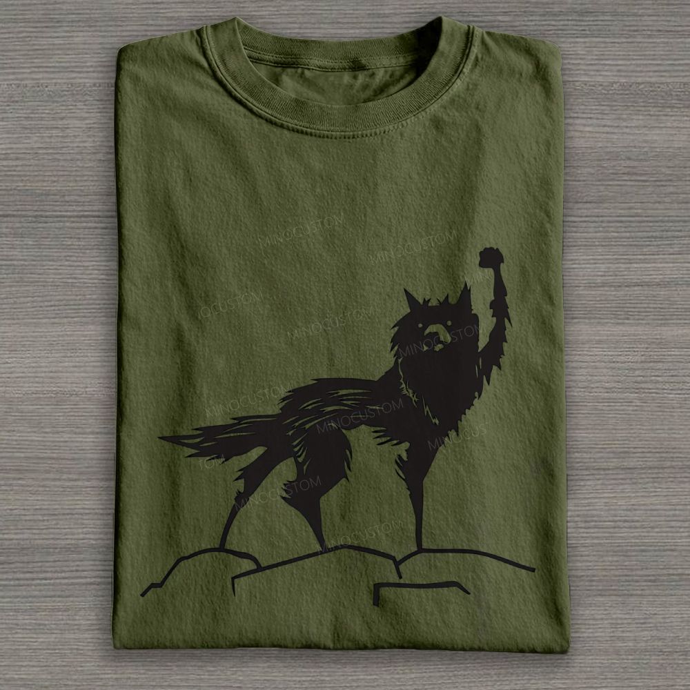 Minimalist Silhouette Wolf Raising Fist Graphic Cotton T-shirt