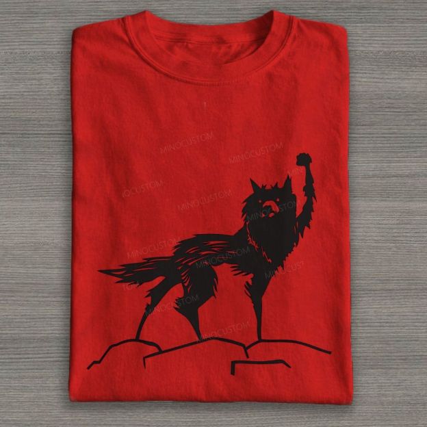 Minimalist Silhouette Wolf Raising Fist Graphic Cotton T-shirt