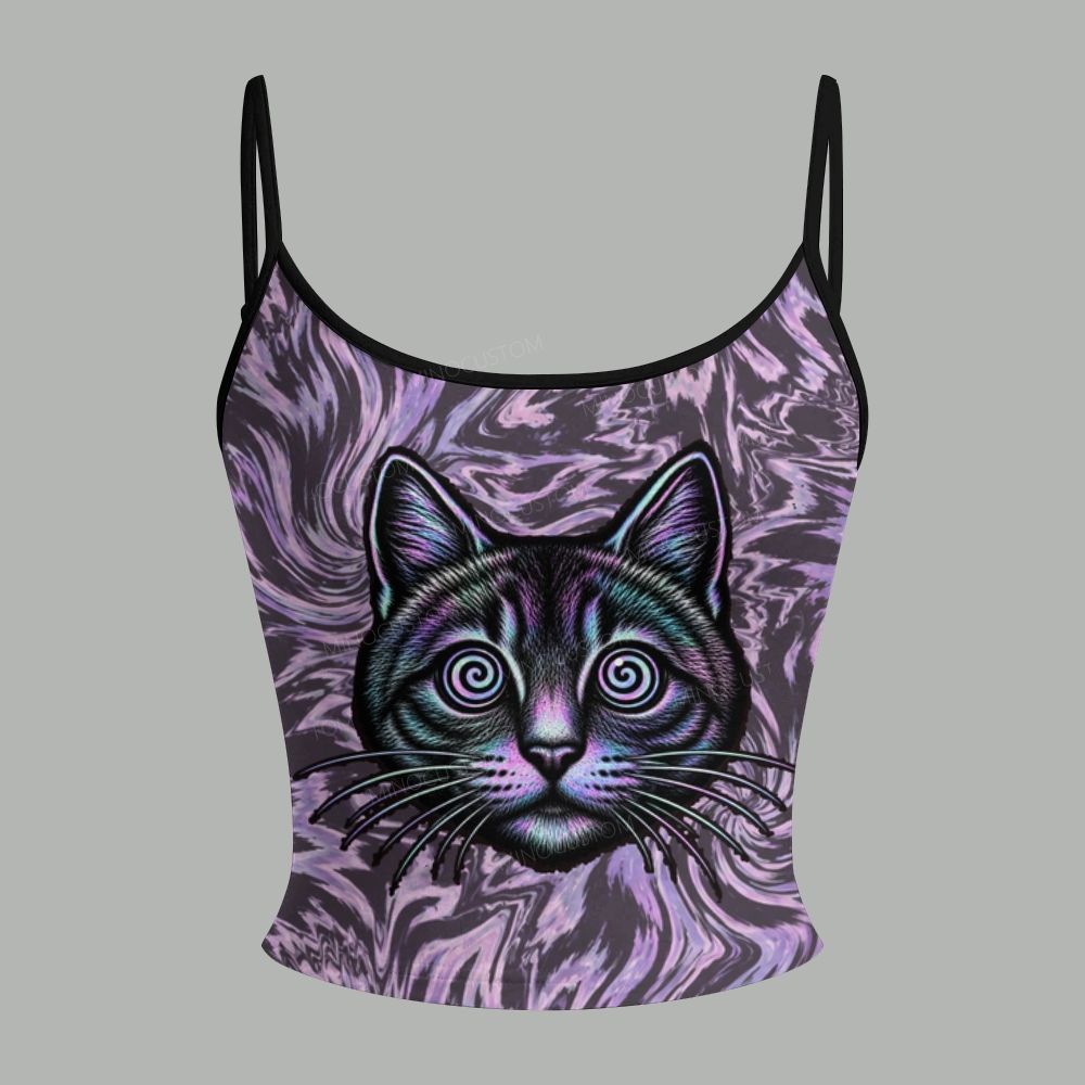 Trippy Mystic Black Cat Graphic Top & Elasticated Trousers Two-Piece Set
