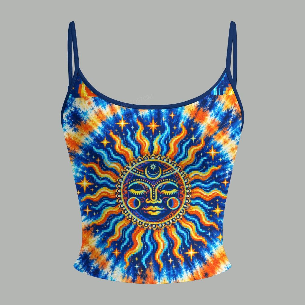 Boho Tie‑Dye Sun Face Top & Elasticated Trousers Two-Piece Set