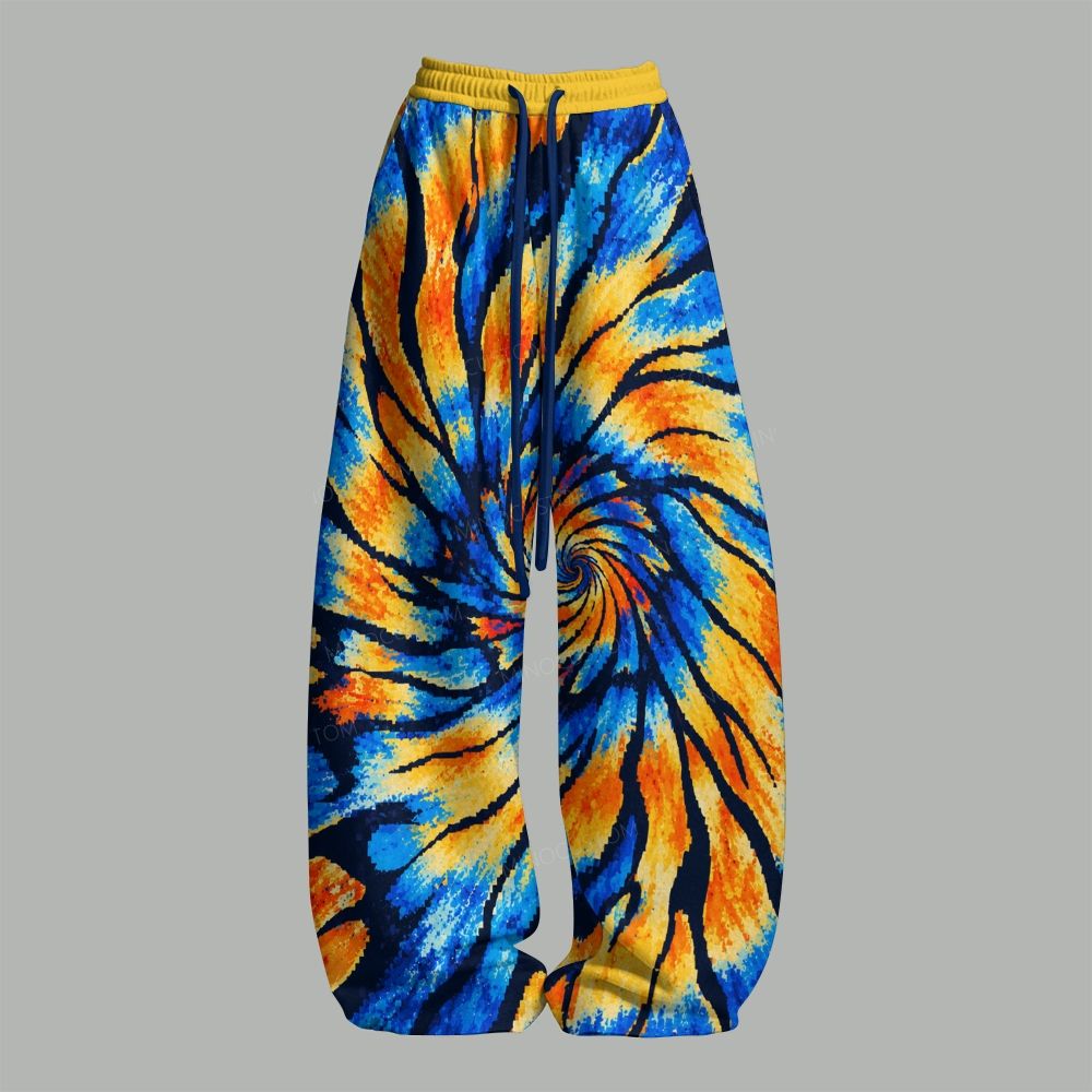 Boho Tie‑Dye Sun Face Top & Elasticated Trousers Two-Piece Set