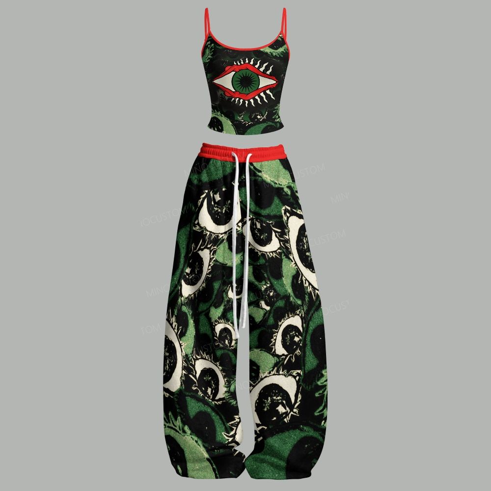 Trippy Surreal All‑Seeing Eye Top & Elasticated Trousers Two-Piece Set