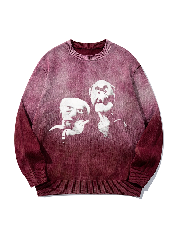 Statler & Waldorf Black & White Print Gradient Tie Dye Knit Pullover Sweater
