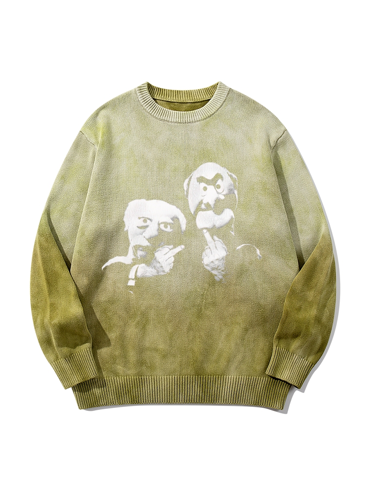 Statler & Waldorf Black & White Print Gradient Tie Dye Knit Pullover Sweater