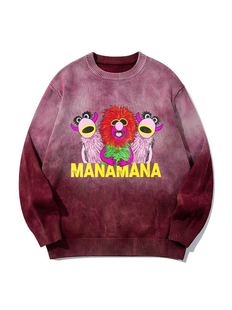 Retro Weird Creature Art Print Gradient Tie Dye Knit Pullover Sweater