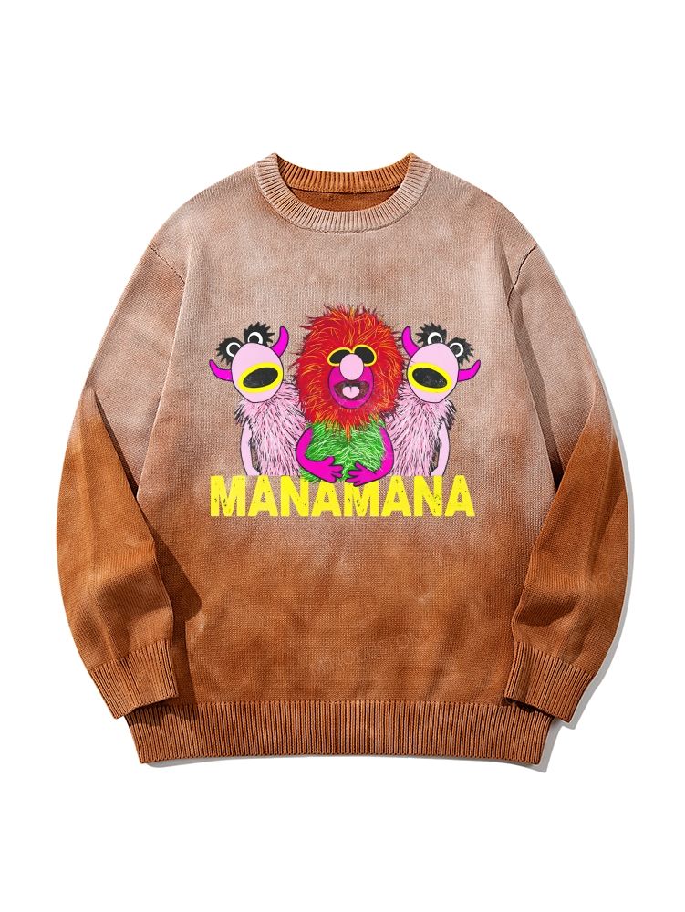 Retro Weird Creature Art Print Gradient Tie Dye Knit Pullover Sweater