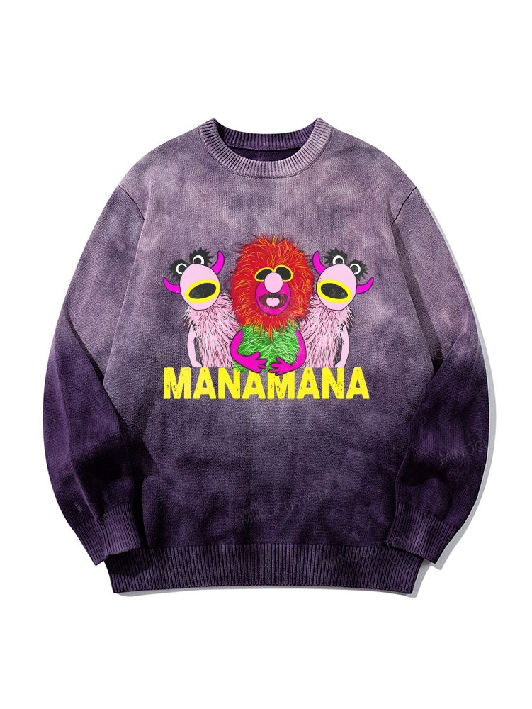 Retro Weird Creature Art Print Gradient Tie Dye Knit Pullover Sweater
