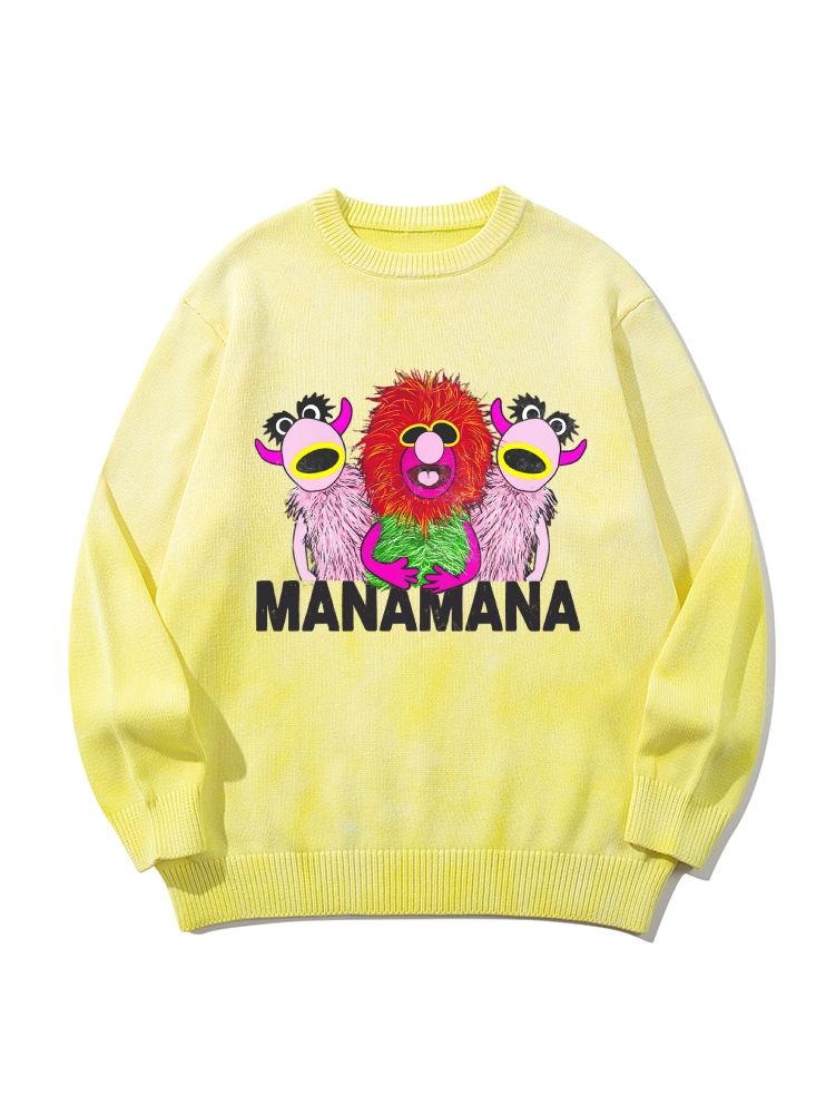 Retro Weird Creature Art Print Gradient Tie Dye Knit Pullover Sweater