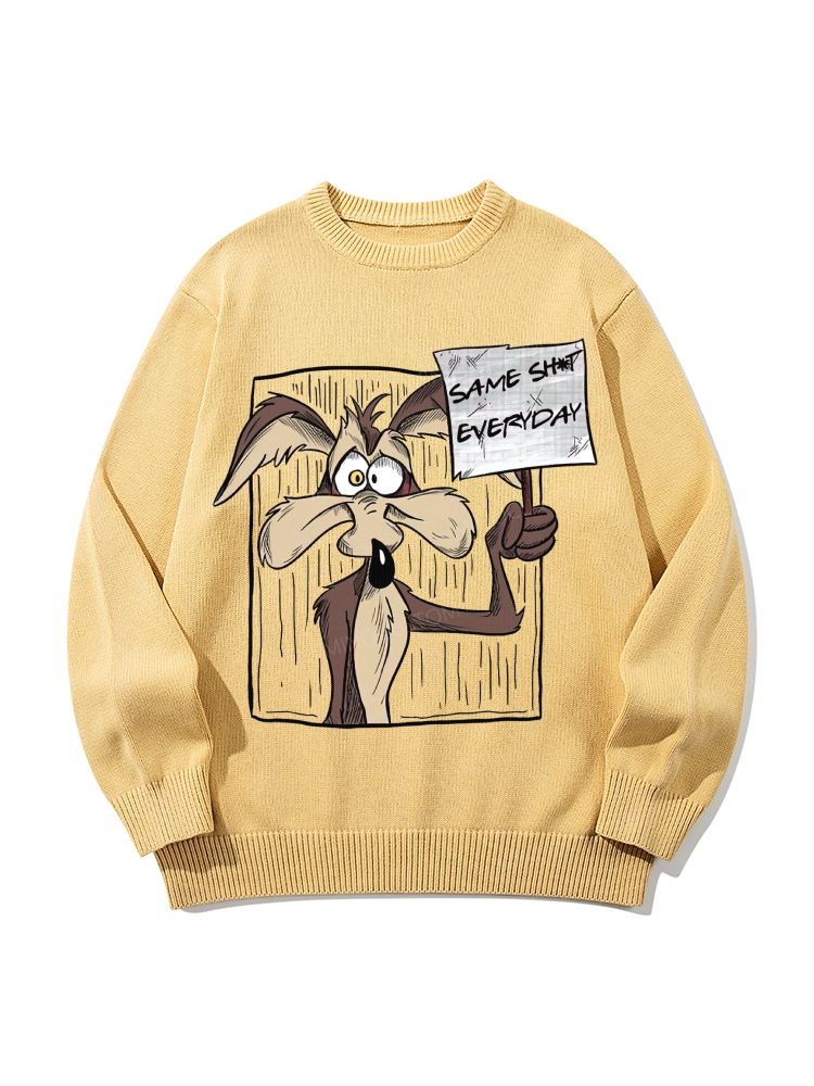"Same Sht Everyday" Wile E. Coyote Meme Crew Neck Long-Sleeved Knit Sweater