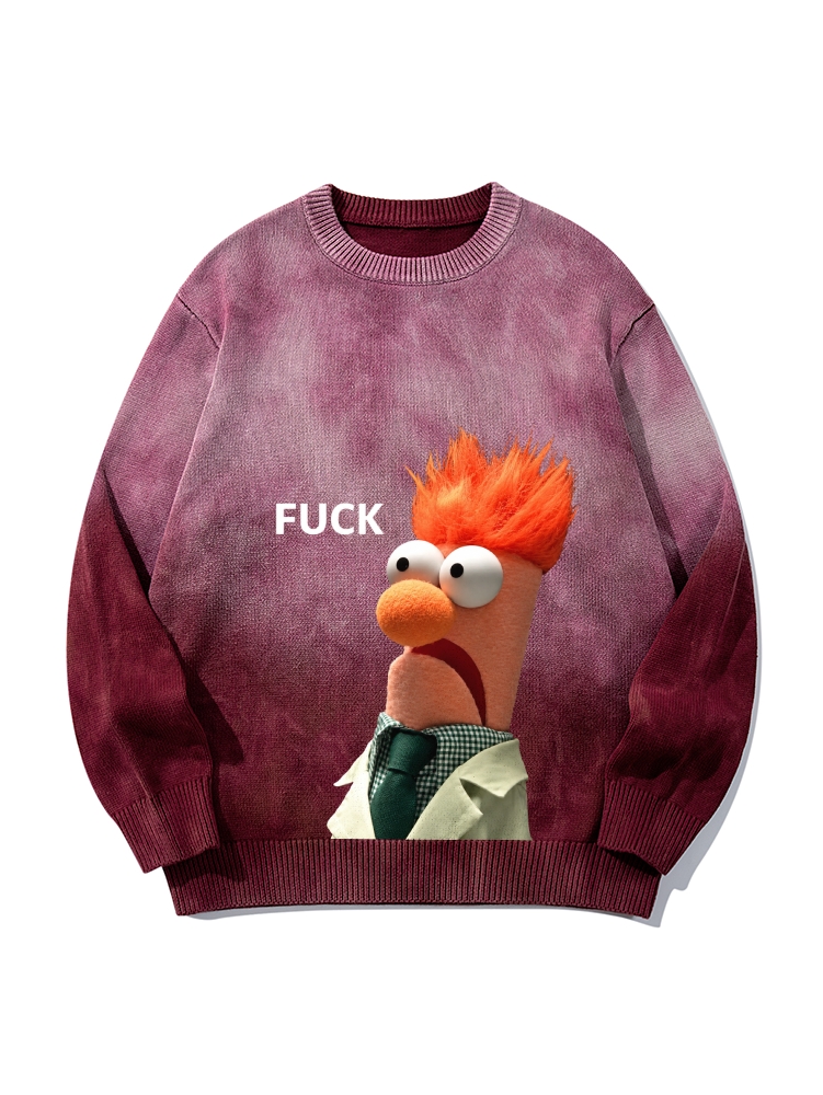 "FUCK" Beaker Meme Gradient Tie Dye Knit Pullover Sweater 