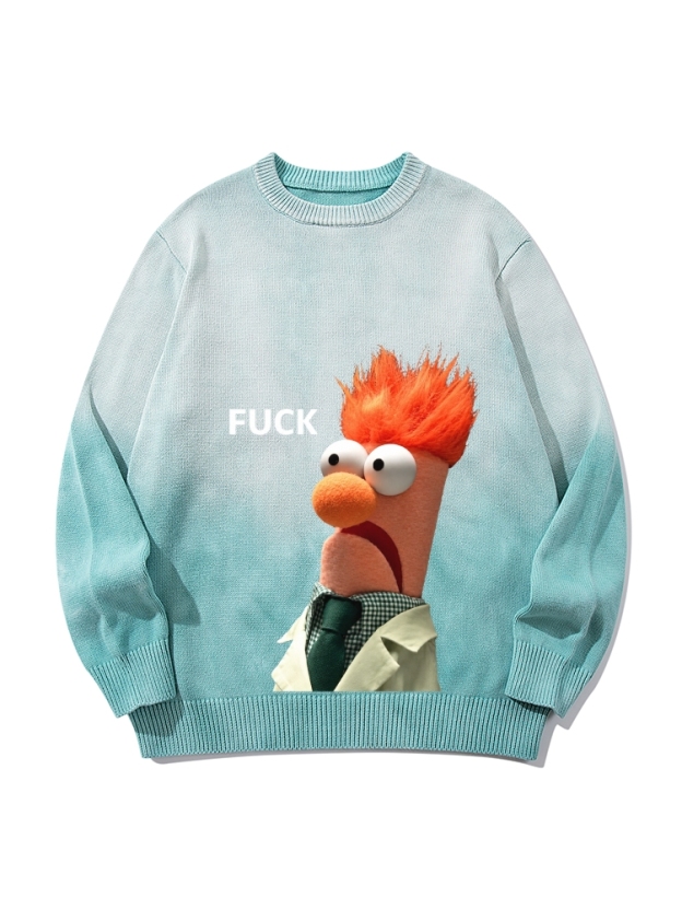 "FUCK" Beaker Meme Gradient Tie Dye Knit Pullover Sweater 