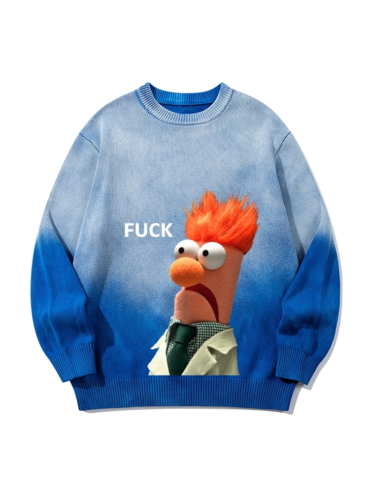 "FUCK" Beaker Meme Gradient Tie Dye Knit Pullover Sweater 