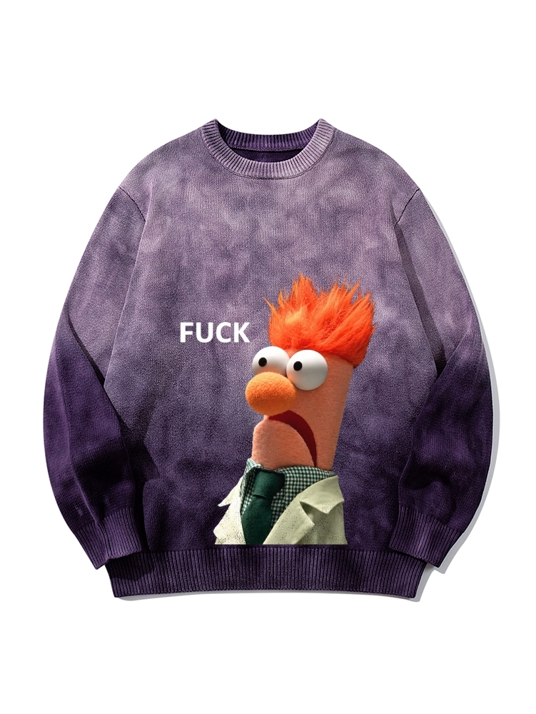 "FUCK" Beaker Meme Gradient Tie Dye Knit Pullover Sweater 