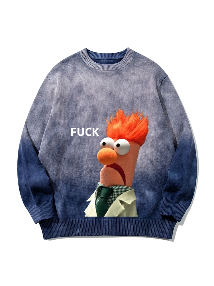"FUCK" Beaker Meme Gradient Tie Dye Knit Pullover Sweater 