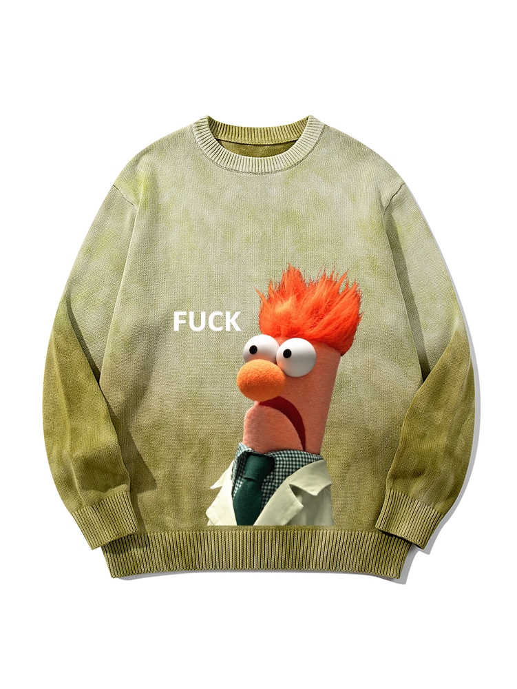 "FUCK" Beaker Meme Gradient Tie Dye Knit Pullover Sweater 