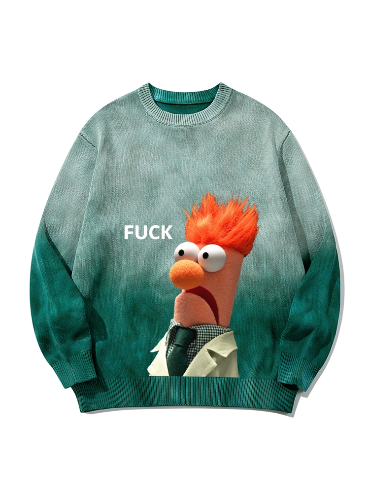 "FUCK" Beaker Meme Gradient Tie Dye Knit Pullover Sweater 