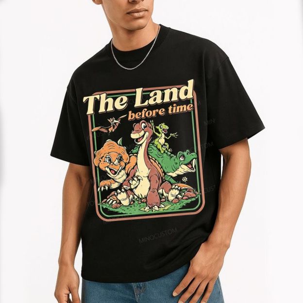 Vintage Retro Dinosaur Crew Group Graphic Cotton T-Shirt