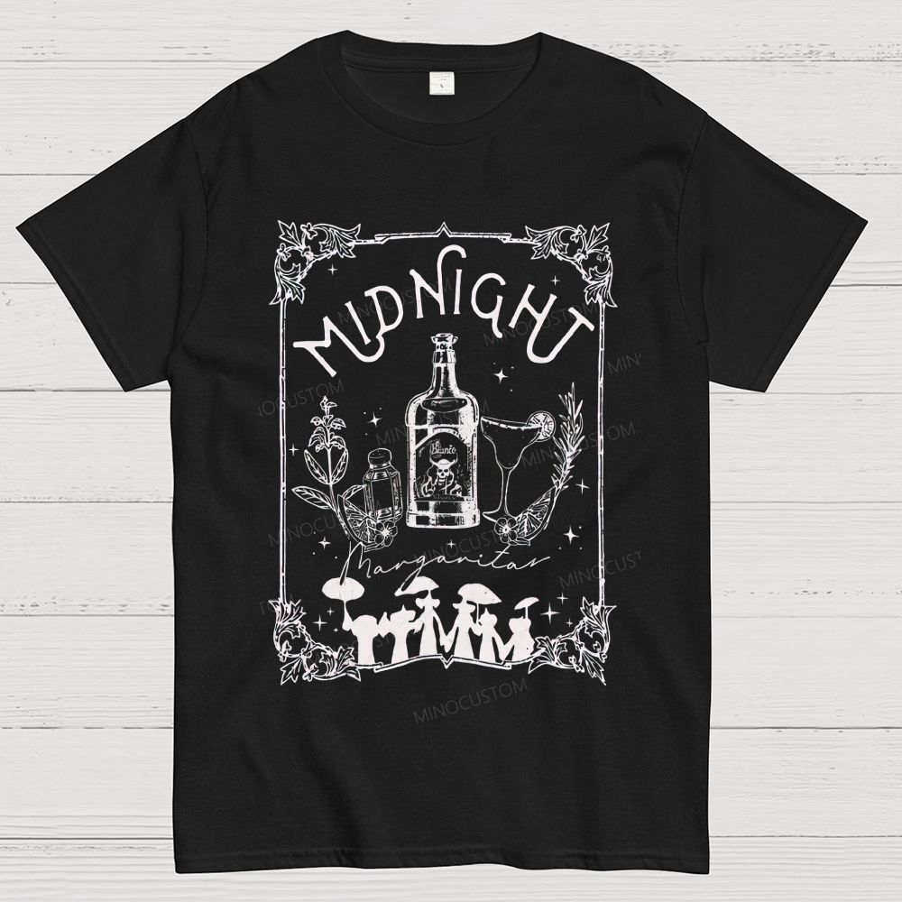 Vintage Witchy Midnight Cocktail Mushroom Graphic Cotton T-Shirt
