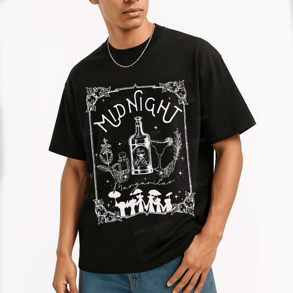 Vintage Witchy Midnight Cocktail Mushroom Graphic Cotton T-Shirt