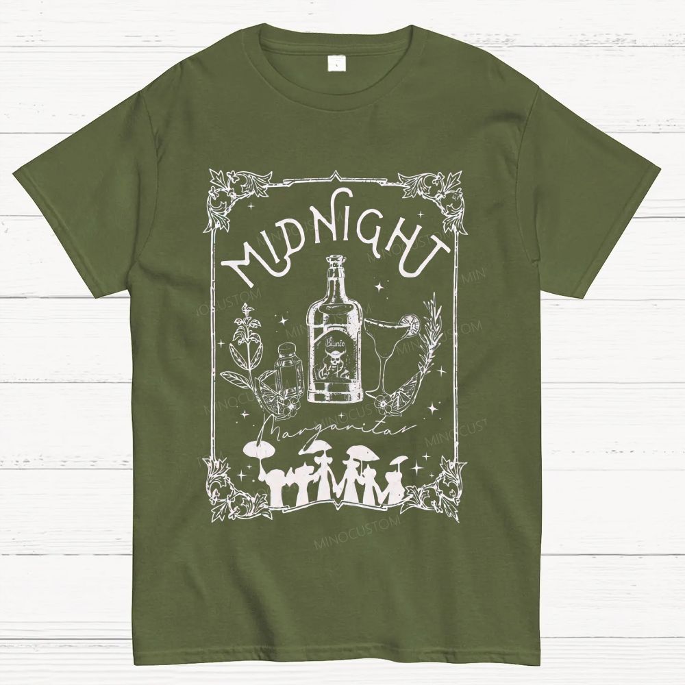 Vintage Witchy Midnight Cocktail Mushroom Graphic Cotton T-Shirt