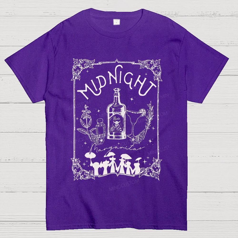 Vintage Witchy Midnight Cocktail Mushroom Graphic Cotton T-Shirt