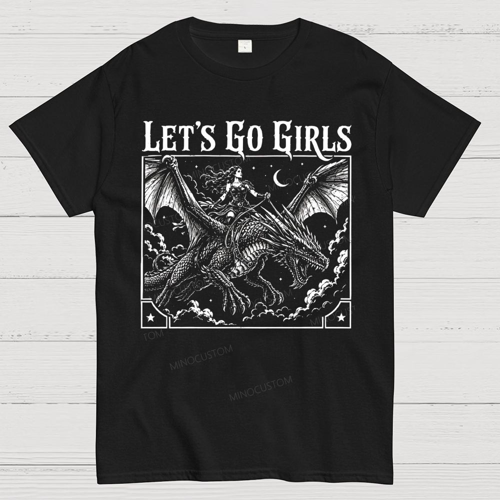 Vintage Dragon Warrior Lady Rider Graphic Cotton T-Shirt