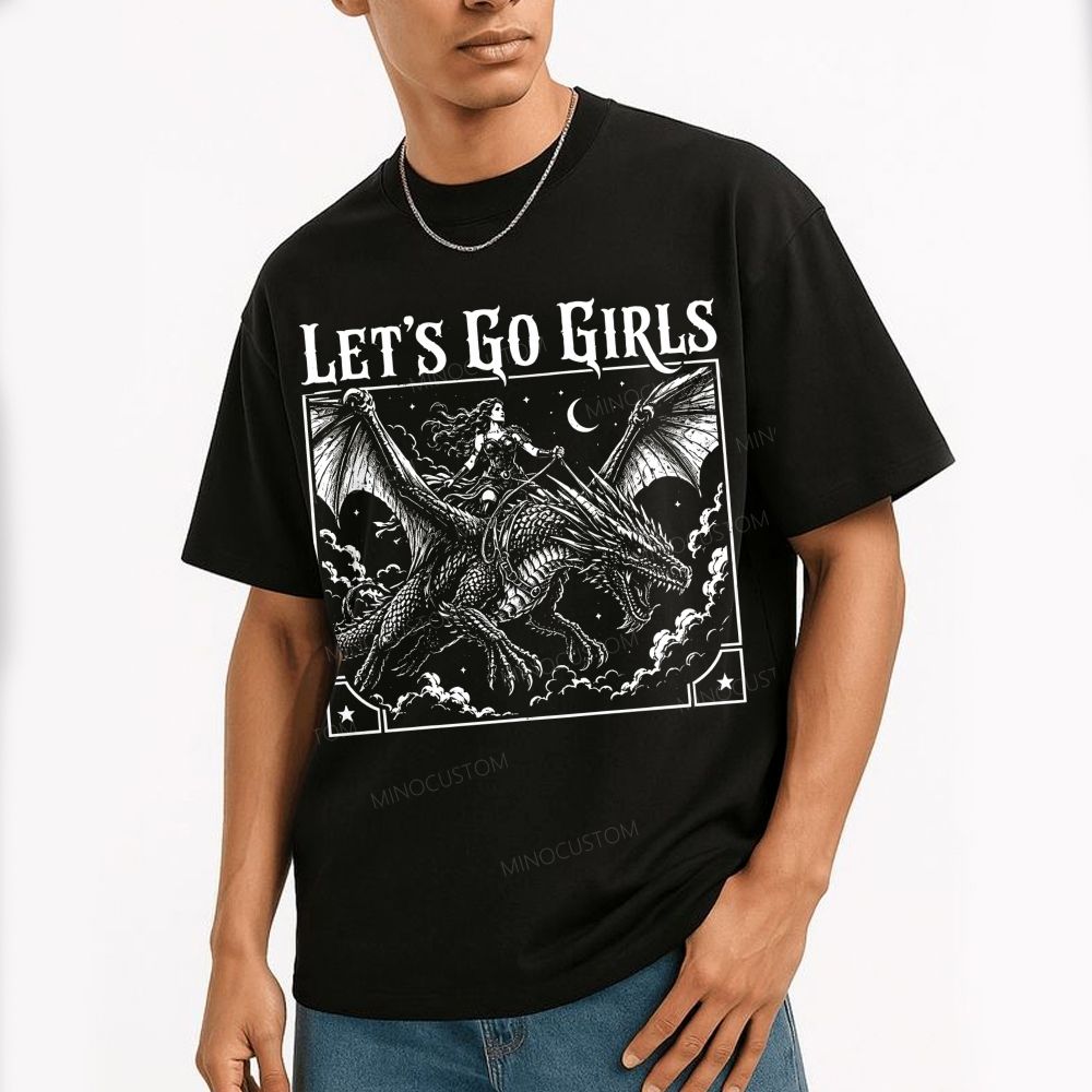 Vintage Dragon Warrior Lady Rider Graphic Cotton T-Shirt