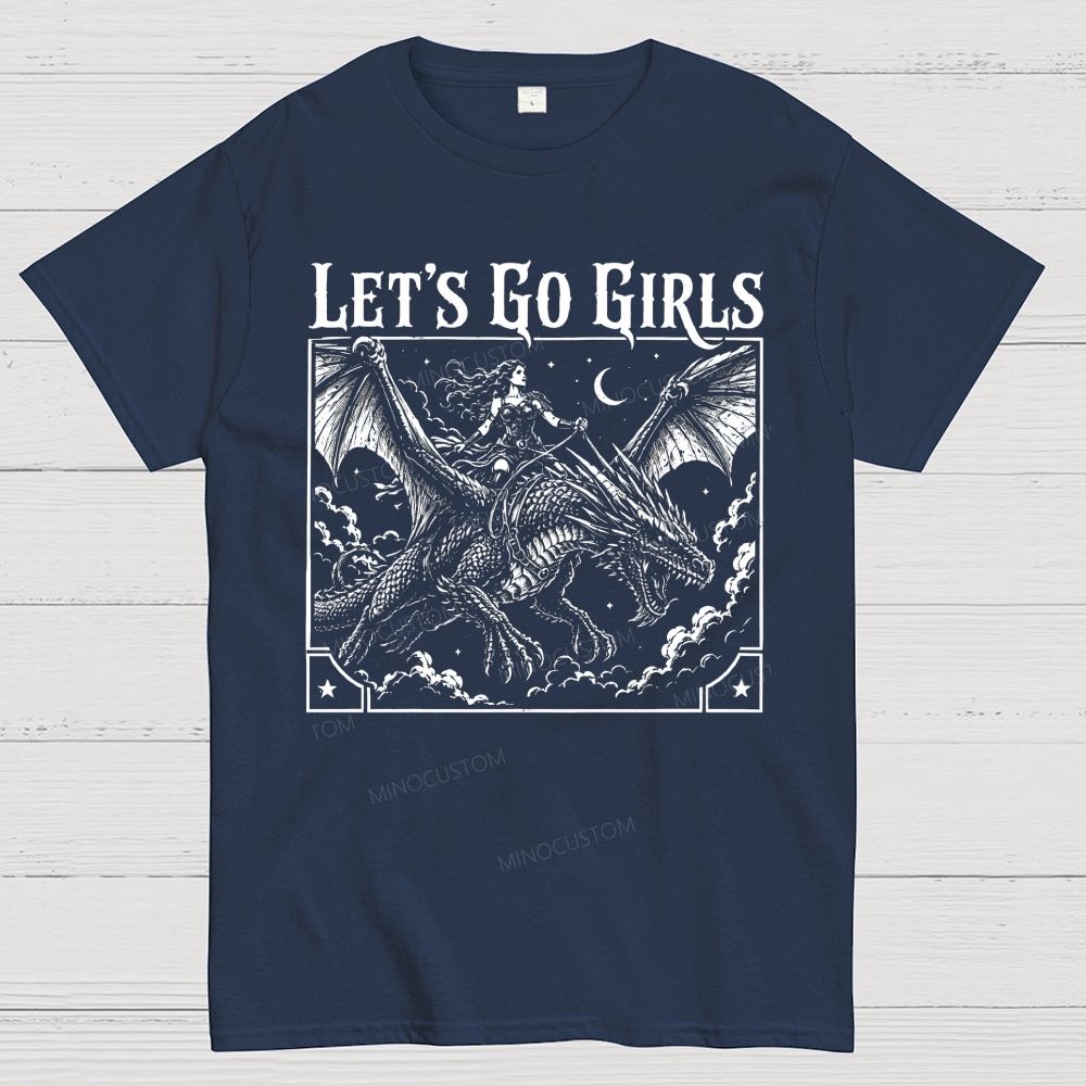 Vintage Dragon Warrior Lady Rider Graphic Cotton T-Shirt