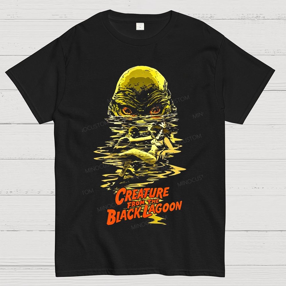 Vintage Retro Horror Swamp Monster Graphic Cotton T-Shirt