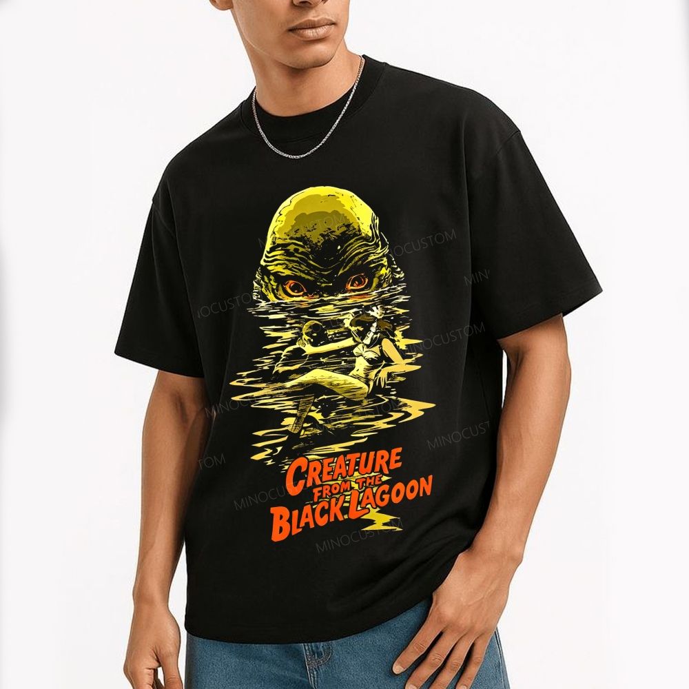 Vintage Retro Horror Swamp Monster Graphic Cotton T-Shirt