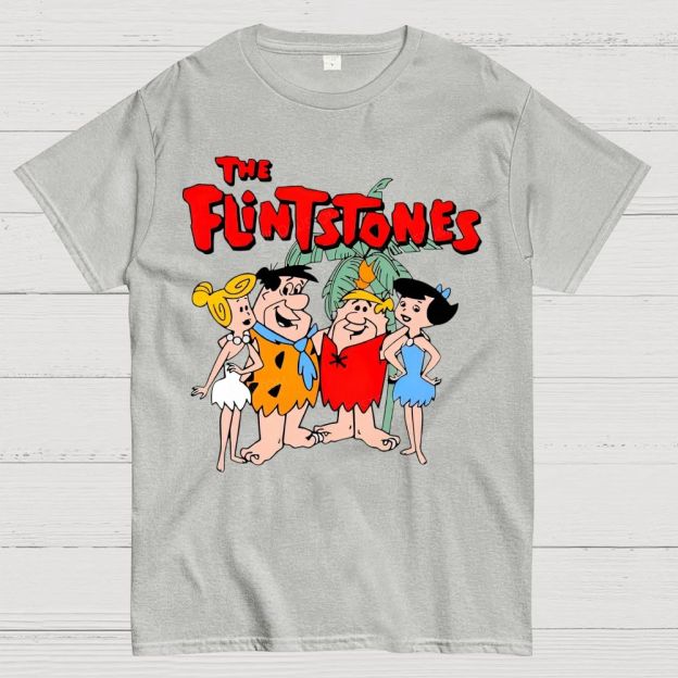 Vintage Prehistoric Caveman Family Cartoon Graphic Cotton T-Shirt