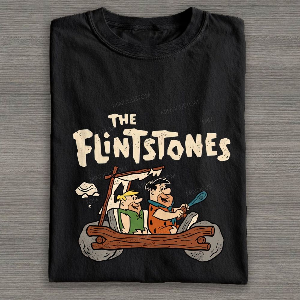 Vintage Stone Age Caveman Driving Stone Car Cotton T-shirt