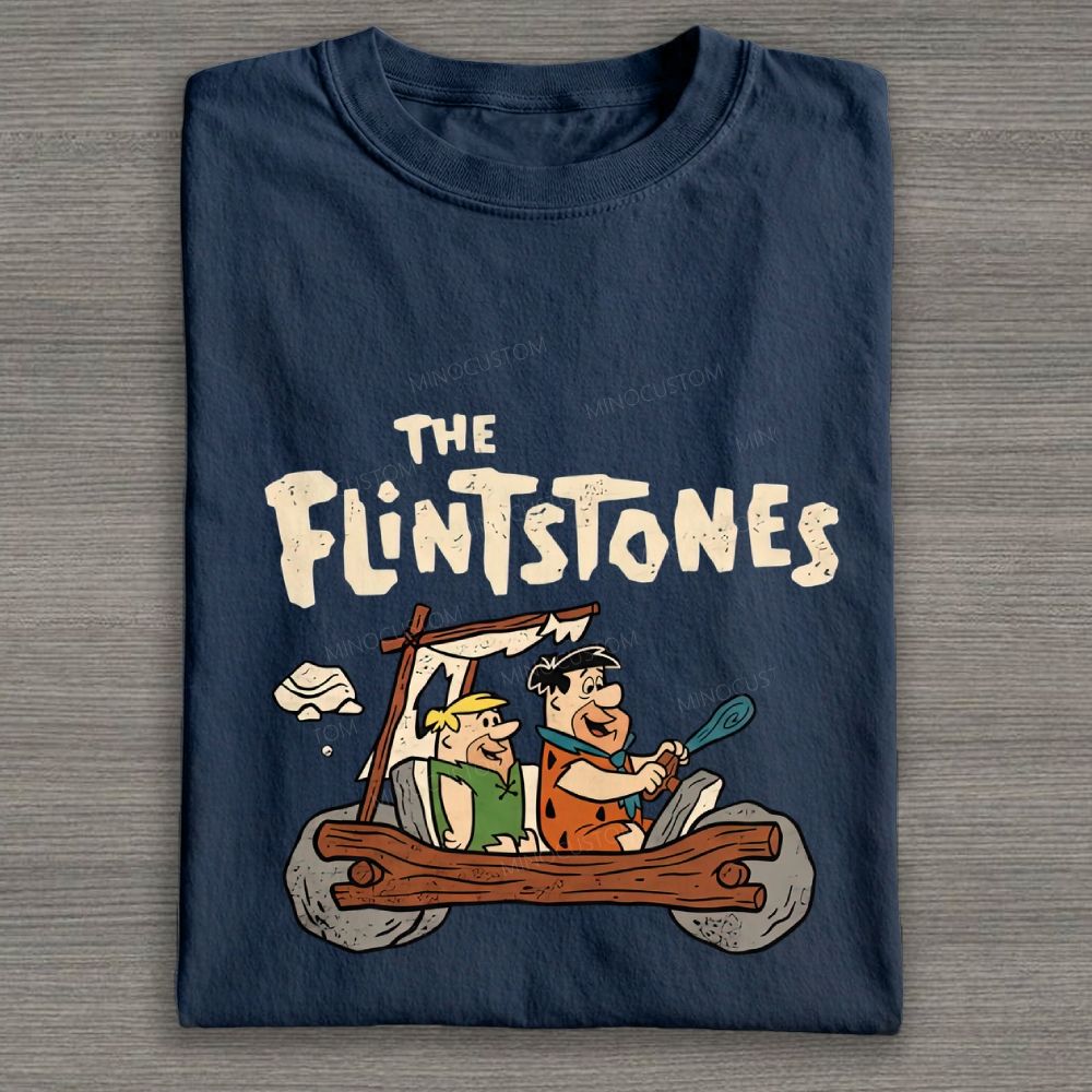 Vintage Stone Age Caveman Driving Stone Car Cotton T-shirt