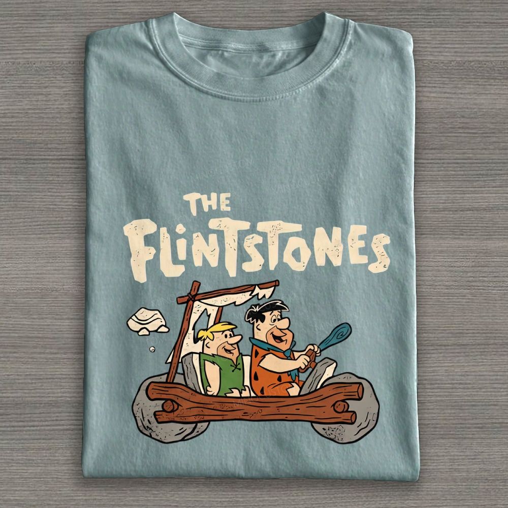 Vintage Stone Age Caveman Driving Stone Car Cotton T-shirt