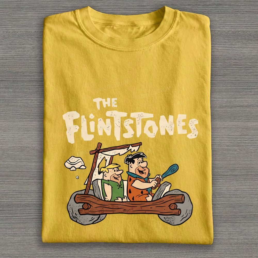 Vintage Stone Age Caveman Driving Stone Car Cotton T-shirt