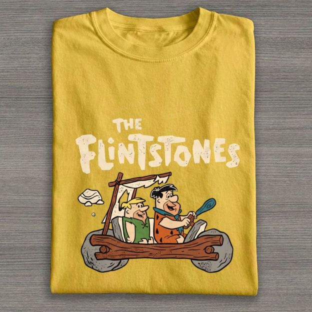 Vintage Stone Age Caveman Driving Stone Car Cotton T-shirt