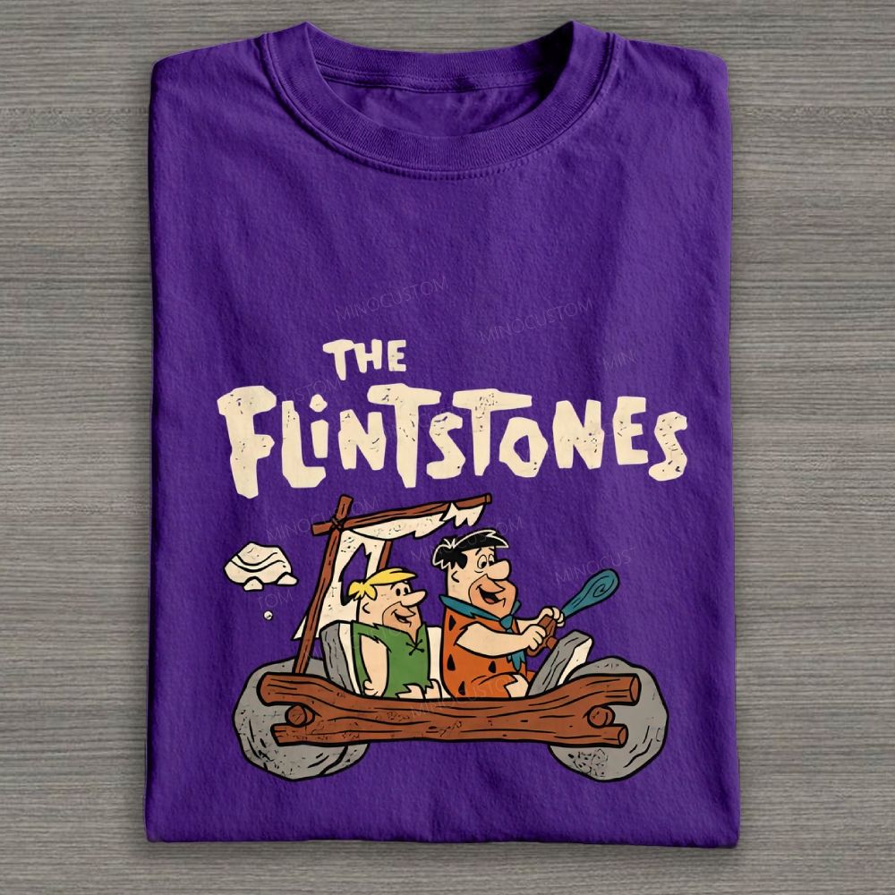Vintage Stone Age Caveman Driving Stone Car Cotton T-shirt