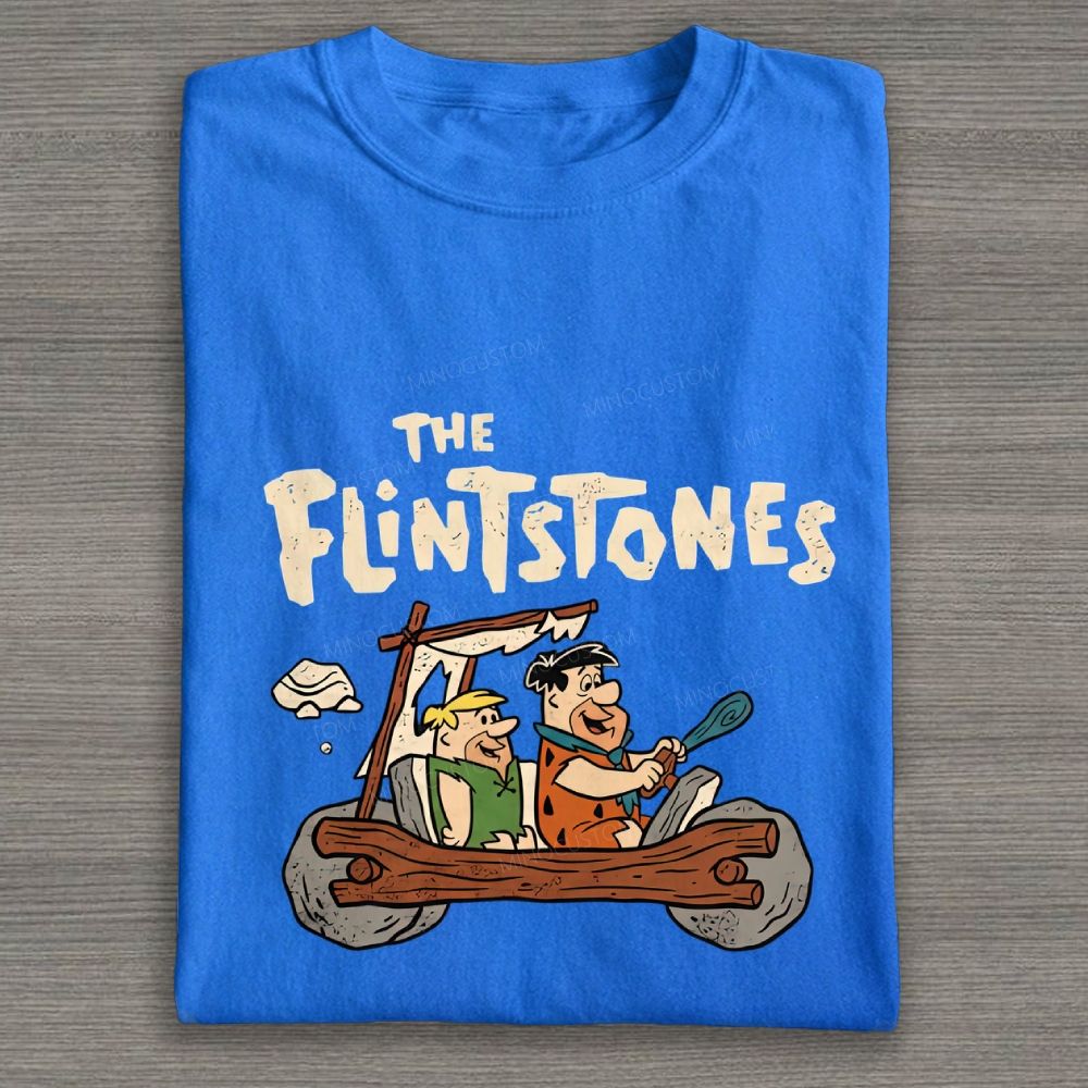 Vintage Stone Age Caveman Driving Stone Car Cotton T-shirt