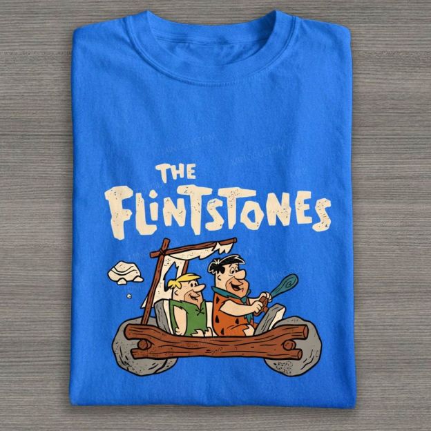 Vintage Stone Age Caveman Driving Stone Car Cotton T-shirt