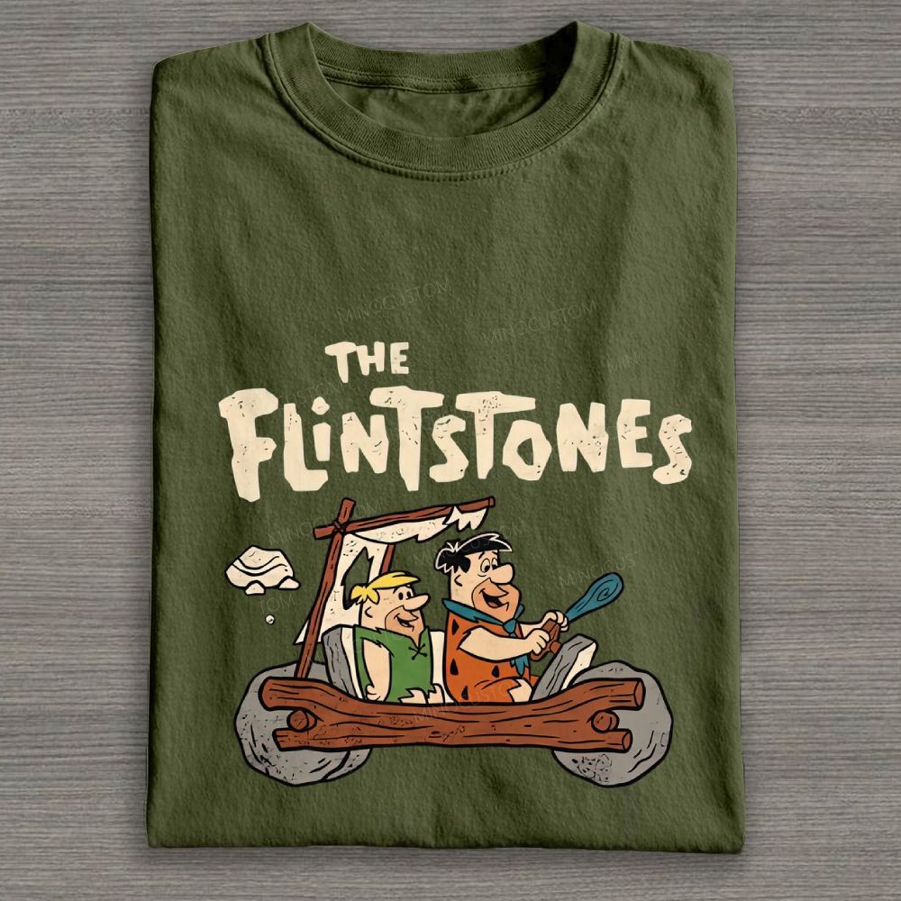 Vintage Stone Age Caveman Driving Stone Car Cotton T-shirt