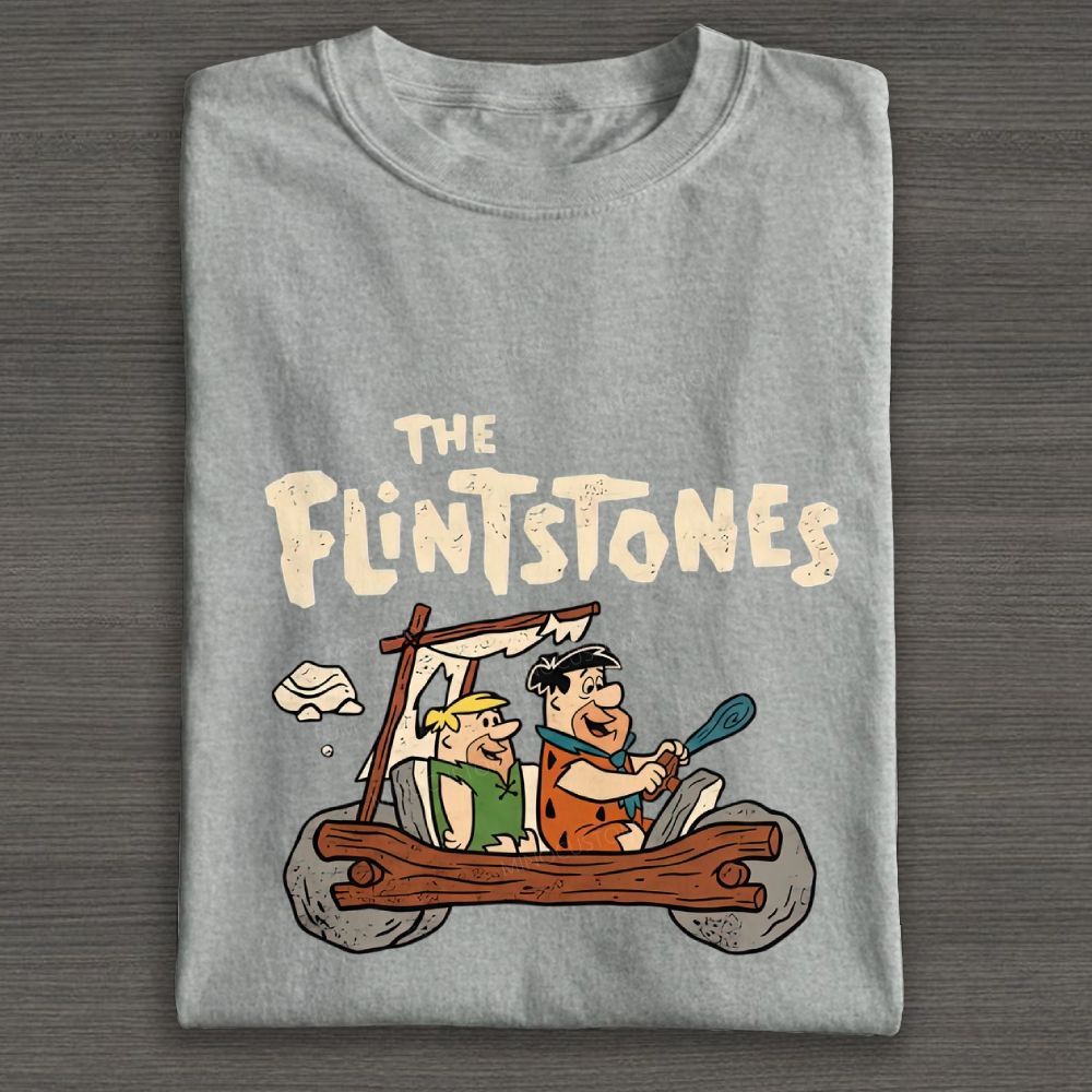 Vintage Stone Age Caveman Driving Stone Car Cotton T-shirt