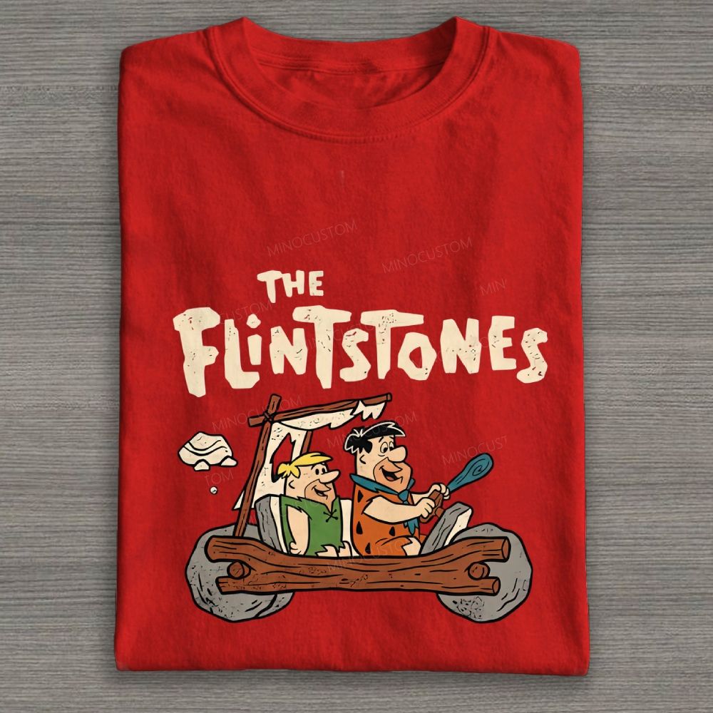 Vintage Stone Age Caveman Driving Stone Car Cotton T-shirt