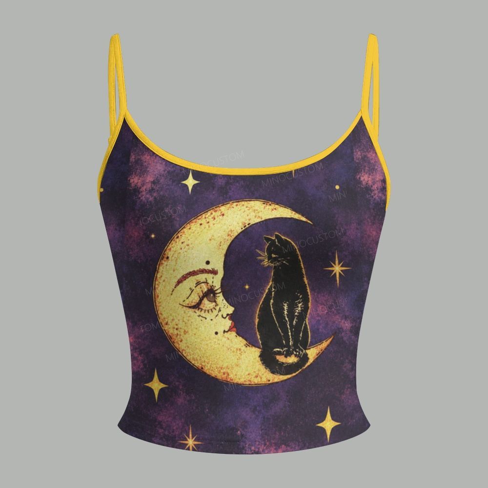 Vintage Celestial Moon Cat Top & Elasticated Trousers Two-Piece Set