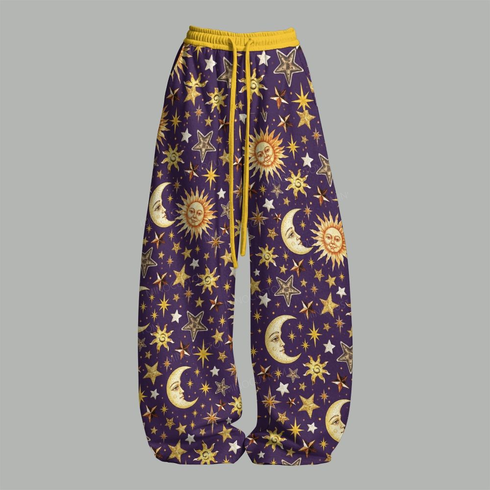 Vintage Celestial Moon Cat Top & Elasticated Trousers Two-Piece Set