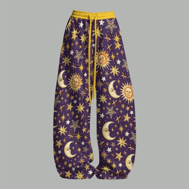 Vintage Celestial Moon Cat Top & Elasticated Trousers Two-Piece Set