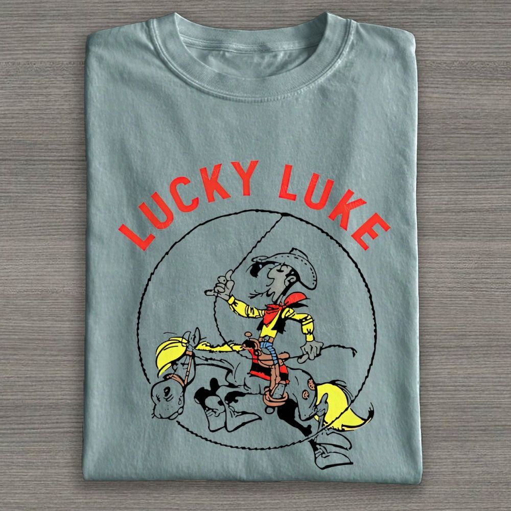 Vintage Wild West Cowboy On Horse Lasso Graphic Cotton T-shirt