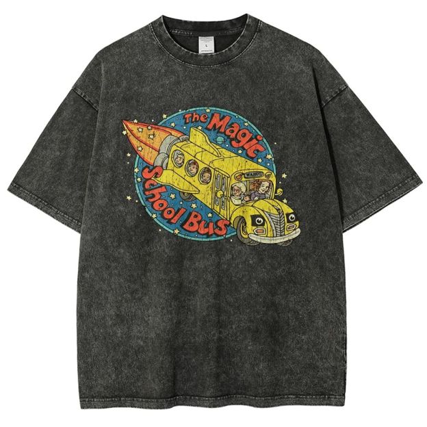 Vintage Retro Space Rocket School Vehicle Graphic Washed T-shirt