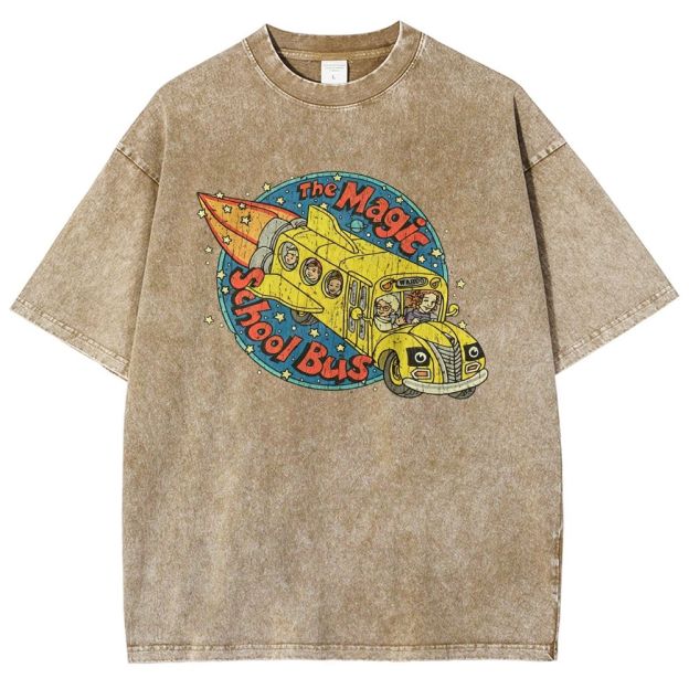 Vintage Retro Space Rocket School Vehicle Graphic Washed T-shirt