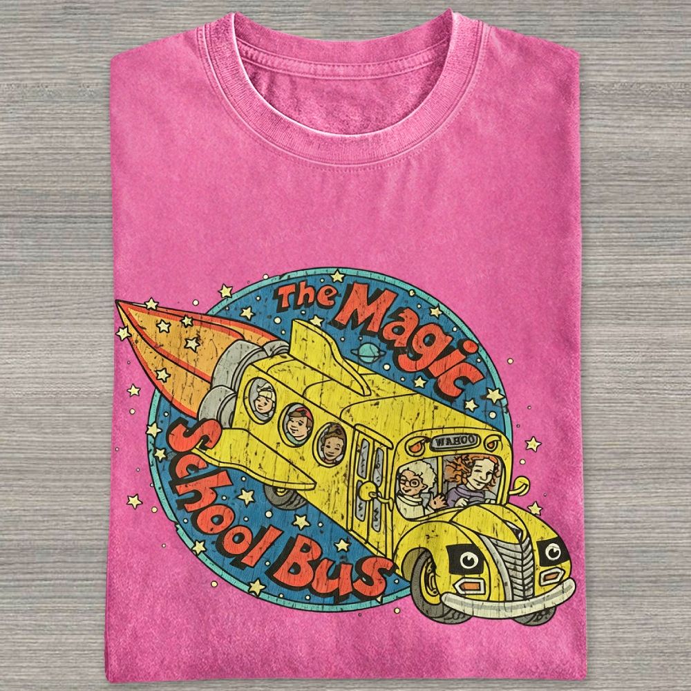 Vintage Retro Space Rocket School Vehicle Graphic Washed T-shirt